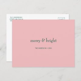 Modern merry & Bright Jul-Grönt och -Rosa Helg Vykort