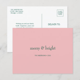 Modern merry & Bright Jul-Grönt och -Rosa Helg Vykort