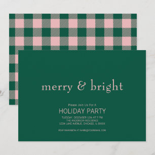Modern merry & Bright Jul-Grönt och -Rosa Inbjudningar