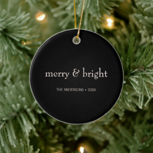 Modern Merry & Bright Jul Rosa Black Helgdag Julgransprydnad Keramik