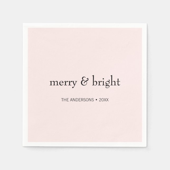 Modern Merry & Bright Jul Rosa Black Helgdag Pappersservett (Framsidan)