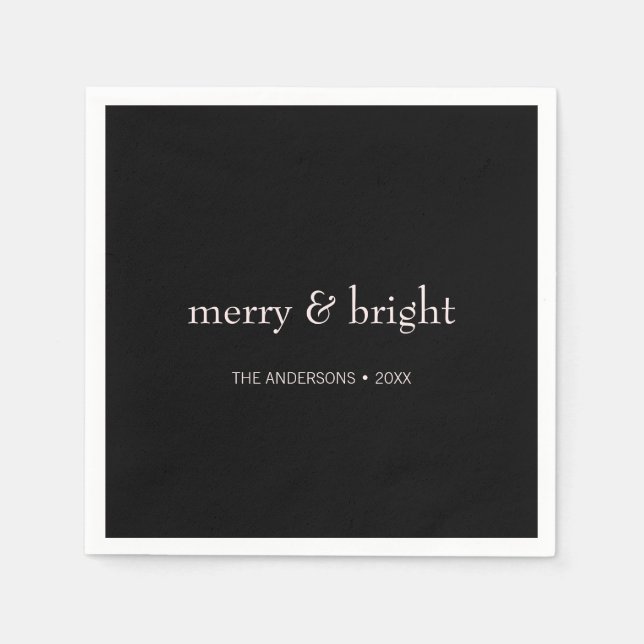 Modern Merry & Bright Jul Rosa Black Helgdag Pappersservett (Framsidan)