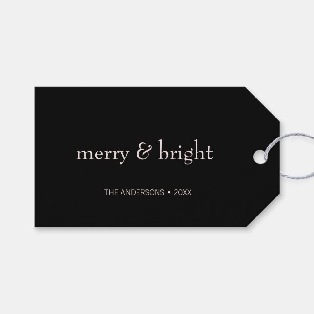 Modern Merry & Bright Jul Rosa Black Helgdag Presentetikett (Framsidan (Horisontell))