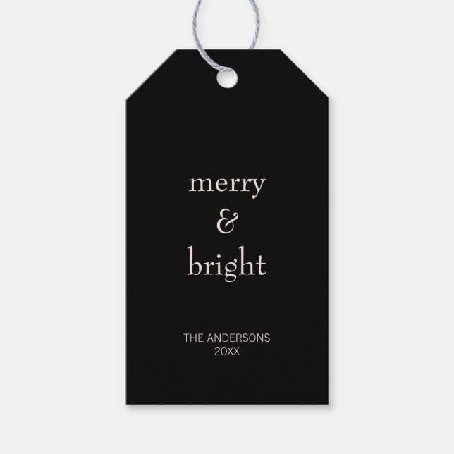 Modern Merry & Bright Jul Rosa Black Helgdag Presentetikett (Framsidan)