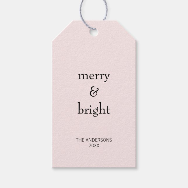 Modern Merry & Bright Jul Rosa Black Helgdag Presentetikett (Framsidan)