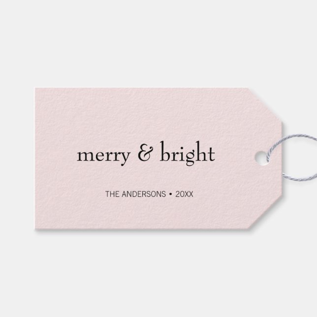 Modern Merry & Bright Jul Rosa Black Helgdag Presentetikett (Framsidan (Horisontell))