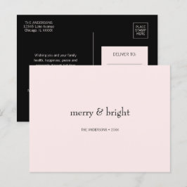 Modern merry & Bright-jul Rosa och svart Helg Vykort