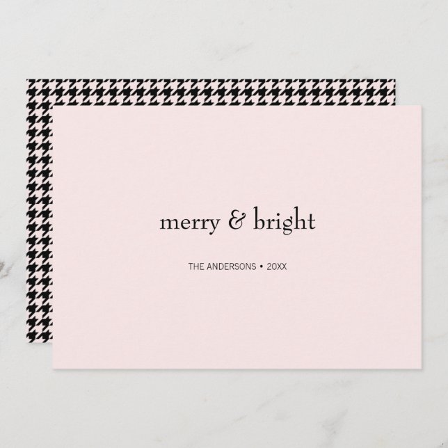 Modern merry & Bright-jul Rosa och svart Julkort (Fram/baksida)