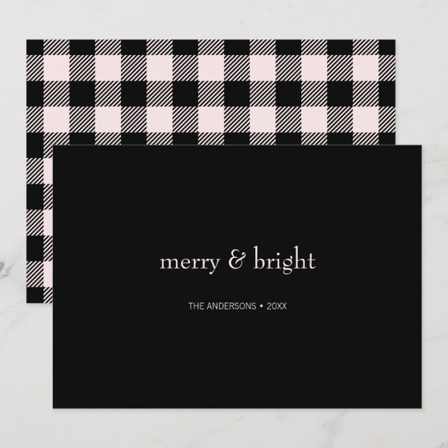 Modern merry & Bright-jul Rosa och svart Julkort (Fram/baksida)