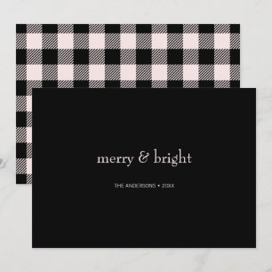 Modern merry & Bright-jul Rosa och svart Julkort