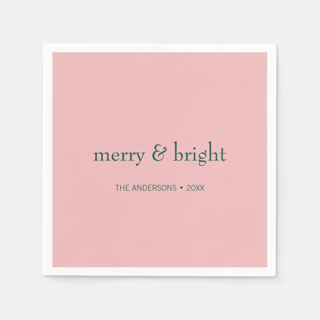Modern merry & Bright Julens Helgdag Rosa Grönt Pappersservett (Framsidan)