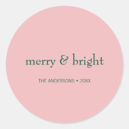 Modern merry & Bright Julens Helgdag Rosa Grönt Runt Klistermärke