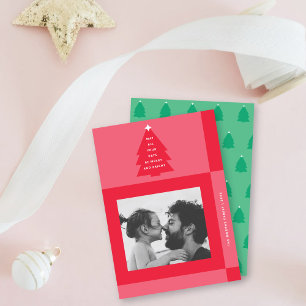 Modern Merry & Bright Julgran One Photo Julkort