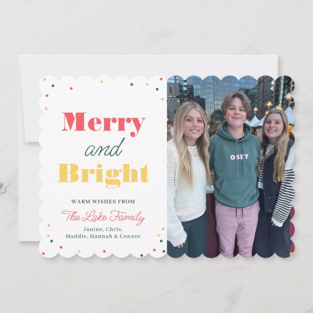 Modern Merry & Bright Lodrät Photo Helgdag Card Inbjudningar (Framsida)