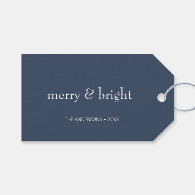 Modern Merry & Bright Navy-jul-Helgdag Presentetikett (Framsidan (Horisontell))
