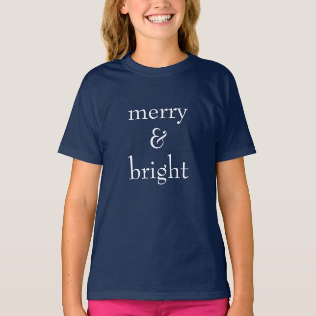 Modern Merry & Bright Navy-jul-Helgdag T Shirt (Framsida)