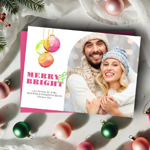 Modern Merry & Bright Photo Rosa-julkort Julkort