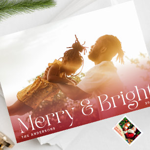 MODERN Merry & Bright Red Gradient Photo Julkort