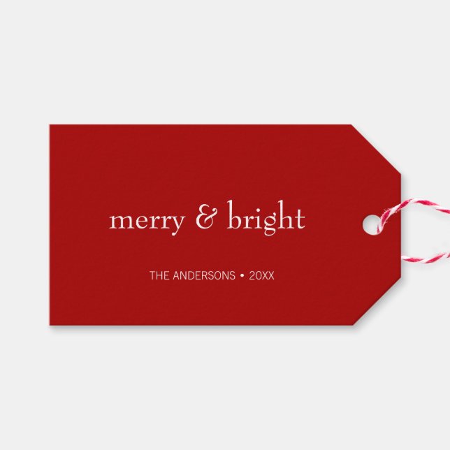 Modern Merry & Bright Red-jul-Helgdag Presentetikett (Framsidan (Horizontal))