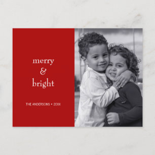 Modern Merry & Bright Red-julfoto Helg Vykort