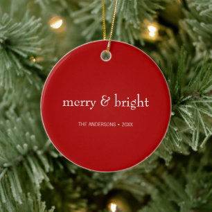 Modern Merry & Bright Red-julfoto - Helgdag Julgransprydnad Keramik