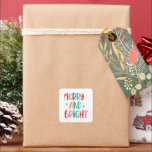 Modern merry & Bright Retro Colorful jul Fyrkantigt Klistermärke<br><div class="desc">Modern Minimalistisk Merry & Bright Retro Colorful jul-familjens PhotoScript Boho julkort Rand-meddelande för anpassningsbar eller frågor.</div>