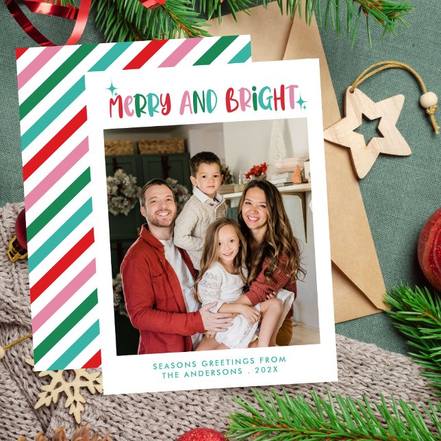Modern merry & Bright Retro Colorful jul Julkort (Skapare uppladdad)