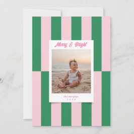 Modern Merry & Bright Rosa & Grönt Rand Julkort