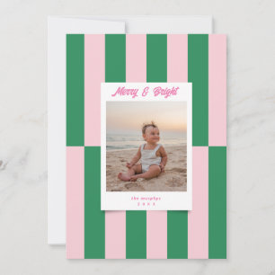 Modern Merry & Bright Rosa & Grönt Rand Julkort
