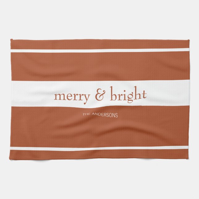 Modern Merry & Bright Terracotta-Helgdag Kökshandduk (Horisontell)