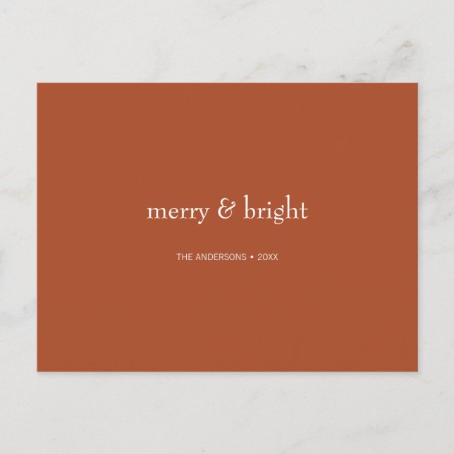 Modern Merry & Bright Terracotta-jul Helg Vykort (Framsida)