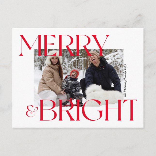 Modern Merry & Bright Typografi Foto Jul Helg Vykort (Framsida)