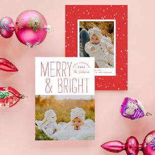 Modern merry & Bright Typografiskt julfoto Julkort