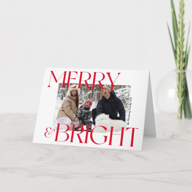 Modern merry & Bright Typography Photo jul Helgkort (Framsida)