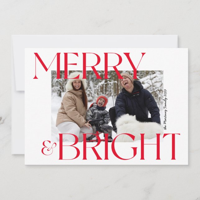 Modern merry & Bright Typography Photo jul Julkort (Framsida)