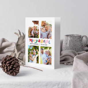 Modern merry & BrightStor 4-foto med färg och ljus Kort