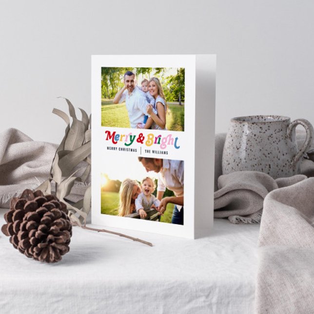 Modern merry & BrightStor färgstark ljusbild 2 Fot Kort (Get into the holiday spirit with a heartfelt folded christmas card! 🎅)