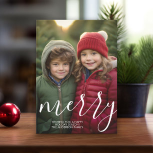 Modern Merry Calligraphy 4 Photo Instant Julkort