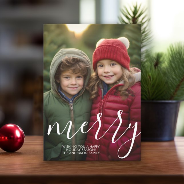 Modern Merry Calligraphy 4 Photo Instant Julkort (Online Christmas Card - Print and Download Options)