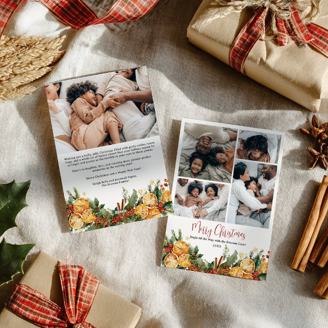 Modern merry Christmas Citrus family 5 photos Julkort (Modern merry Christmas Citrus family 5 photos Holiday Card)