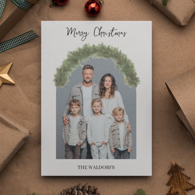 Modern Merry Christmas Family Photo Card  Julkort (Skapare uppladdad)