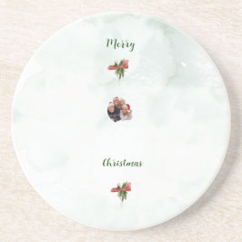 Modern merry Christmas family photo coaster  Underlägg