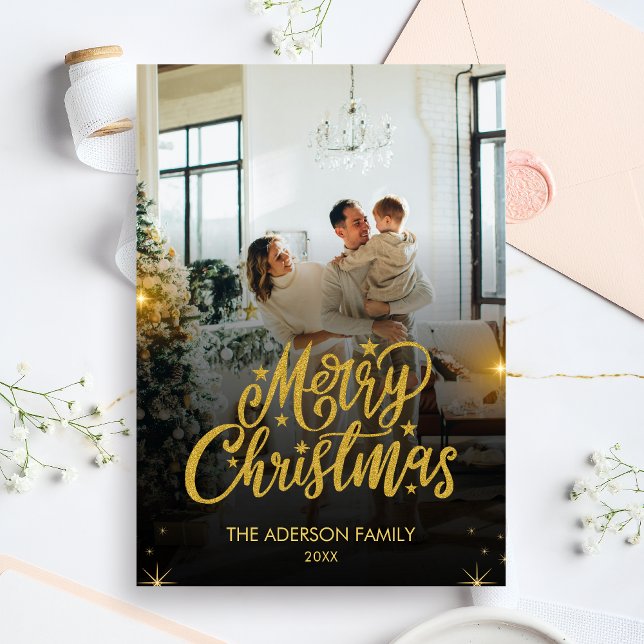 Modern Merry Christmas Family Photo Julkort (Modern Christmas Family Holiday Card )