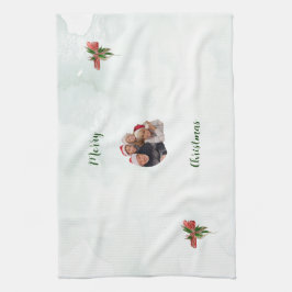 Modern merry Christmas family photo kitchen towel  Kökshandduk