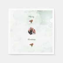 Modern merry Christmas family photo paper napkins 