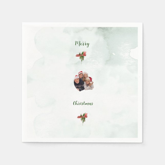Modern merry Christmas family photo paper napkins  Pappersservett (Framsidan)