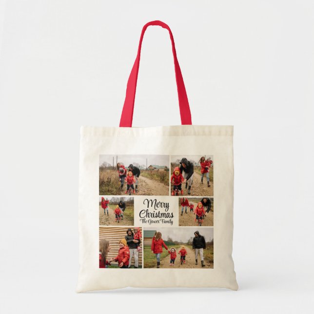 Modern Merry Christmas Family Photo Tote Tygkasse (Framsidan)