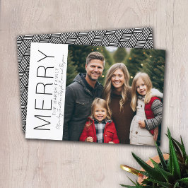 Modern Merry Christmas Foto Svart Vitt Minimal Julkort