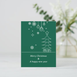 Modern Merry Christmas Green White Helg Vykort