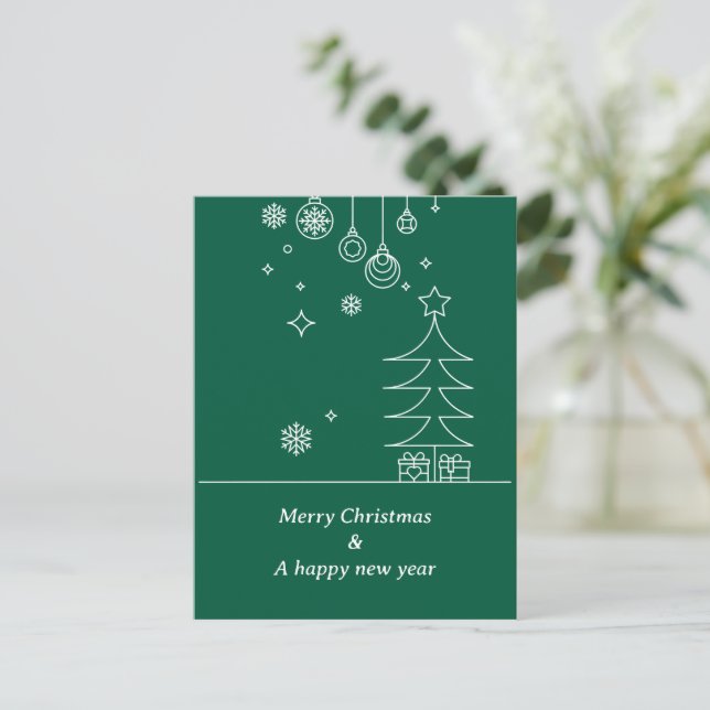 Modern Merry Christmas Green White Helg Vykort (Stående Fram)